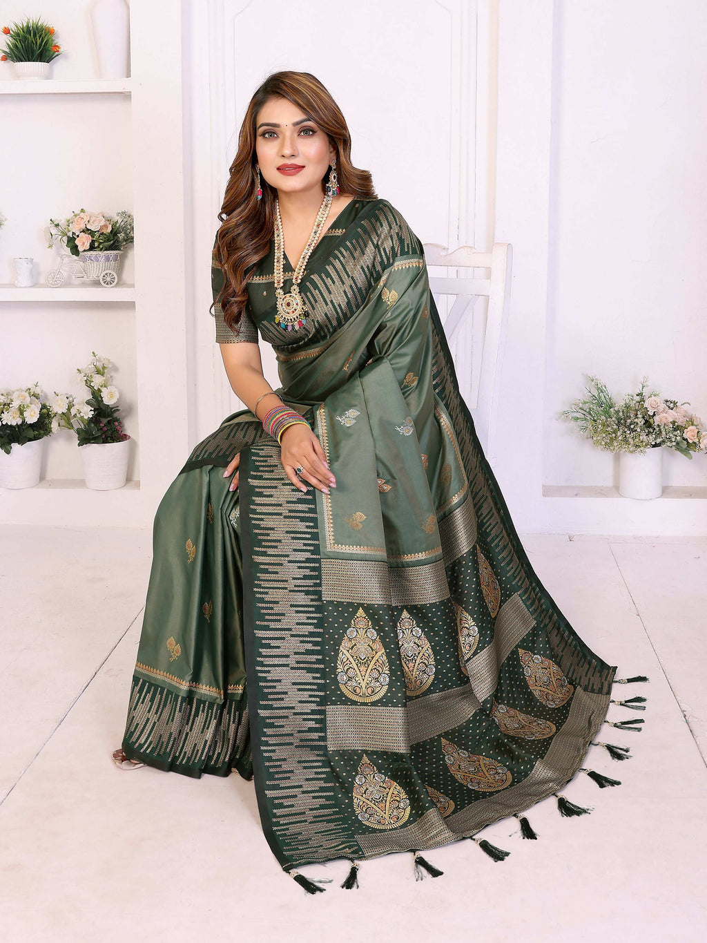 Aastha Fashion Mehndi South Soft Silk Zari Weaving Saree