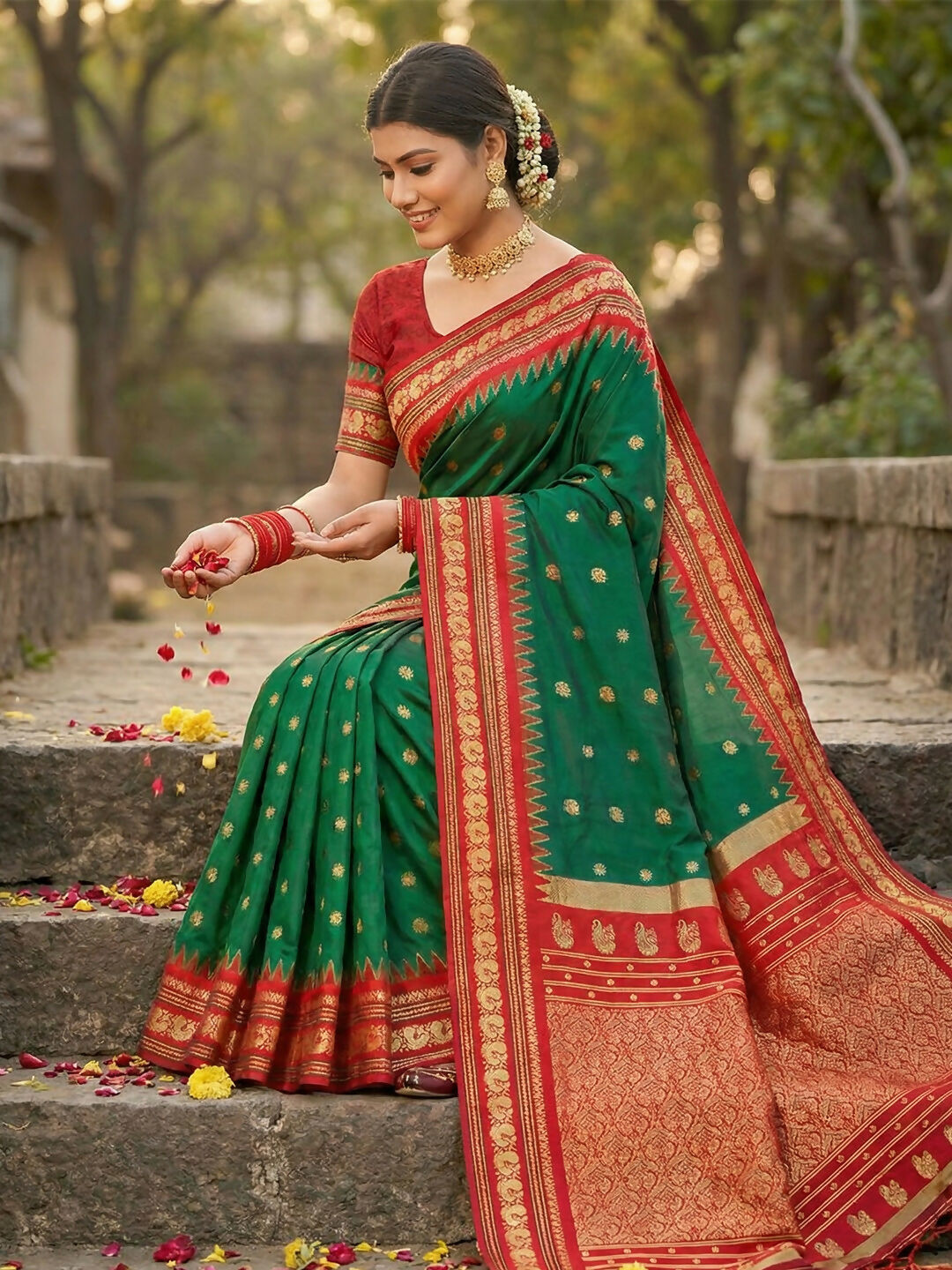 Shree Shyam Fashion Green Soft Silk Saree