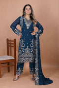 Joban Fashion Blue Georgette Embroidered Kurti Set