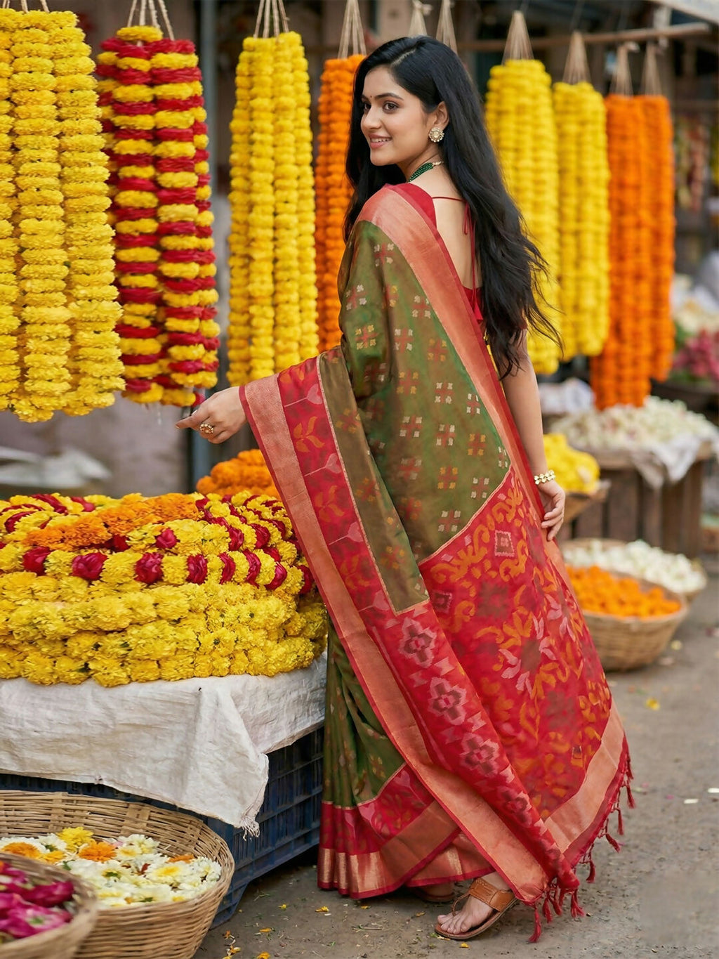 Shree Shyam Fashion Brown Pochampally Silk Saree