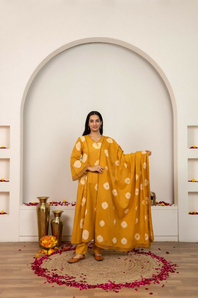Joban Fashion Mustard Yellow Tie & Dye Cotton Suit Set