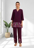 Joban Fashion Wine Silk Embroidered Readymade Cord Set