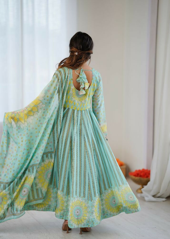 Teeya Creation Sky Soft Organza Digital Printed Party Wear Long Gown