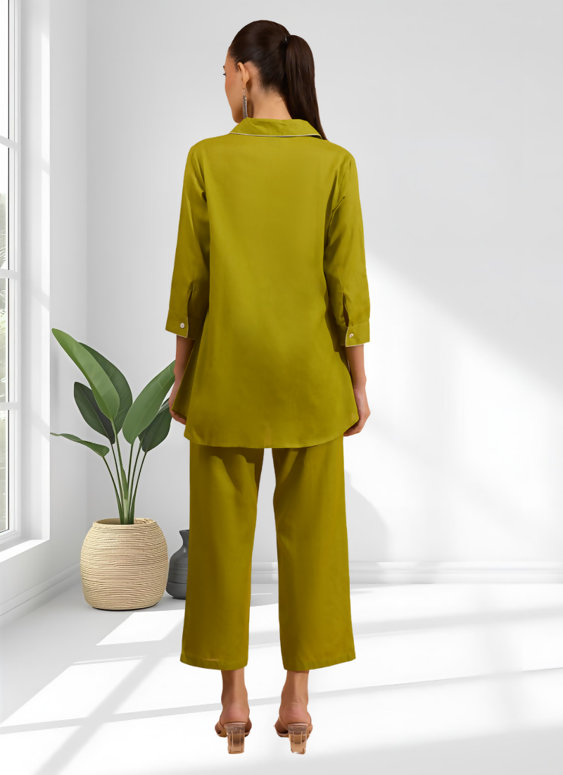 Joban Fashion Green Cotton, Linen Embroidered Readymade Cord Set