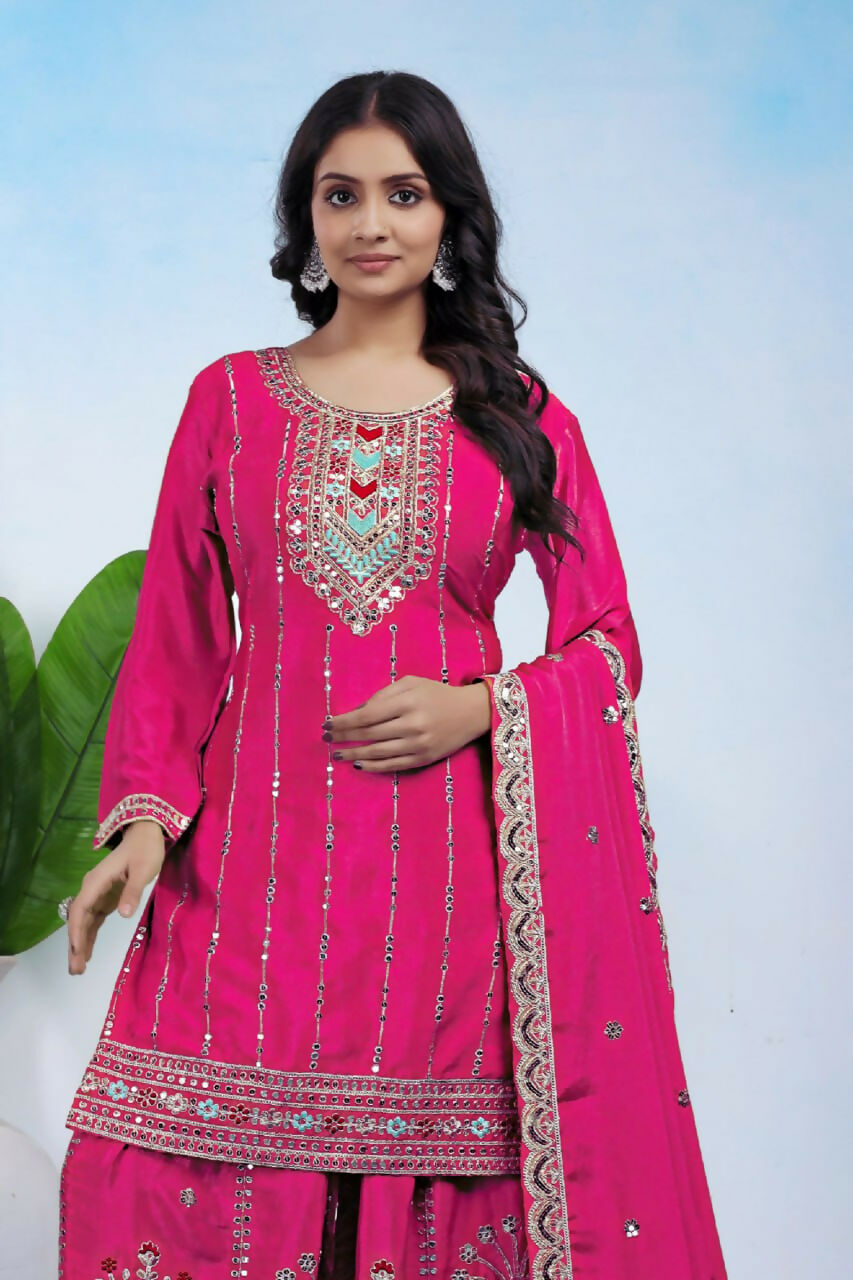 Joban Fashion Pink Silk Embroidered Sharara Set