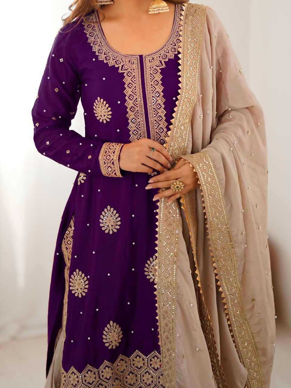 Lehenga Mart Designer Sharara Suit With Kurta, Sharara, Dupatta For Women-Purple