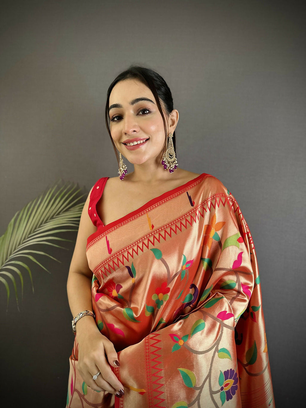 Joban Fashion Pink Floral & Potentially Peacock Soft Silk Paithani Saree