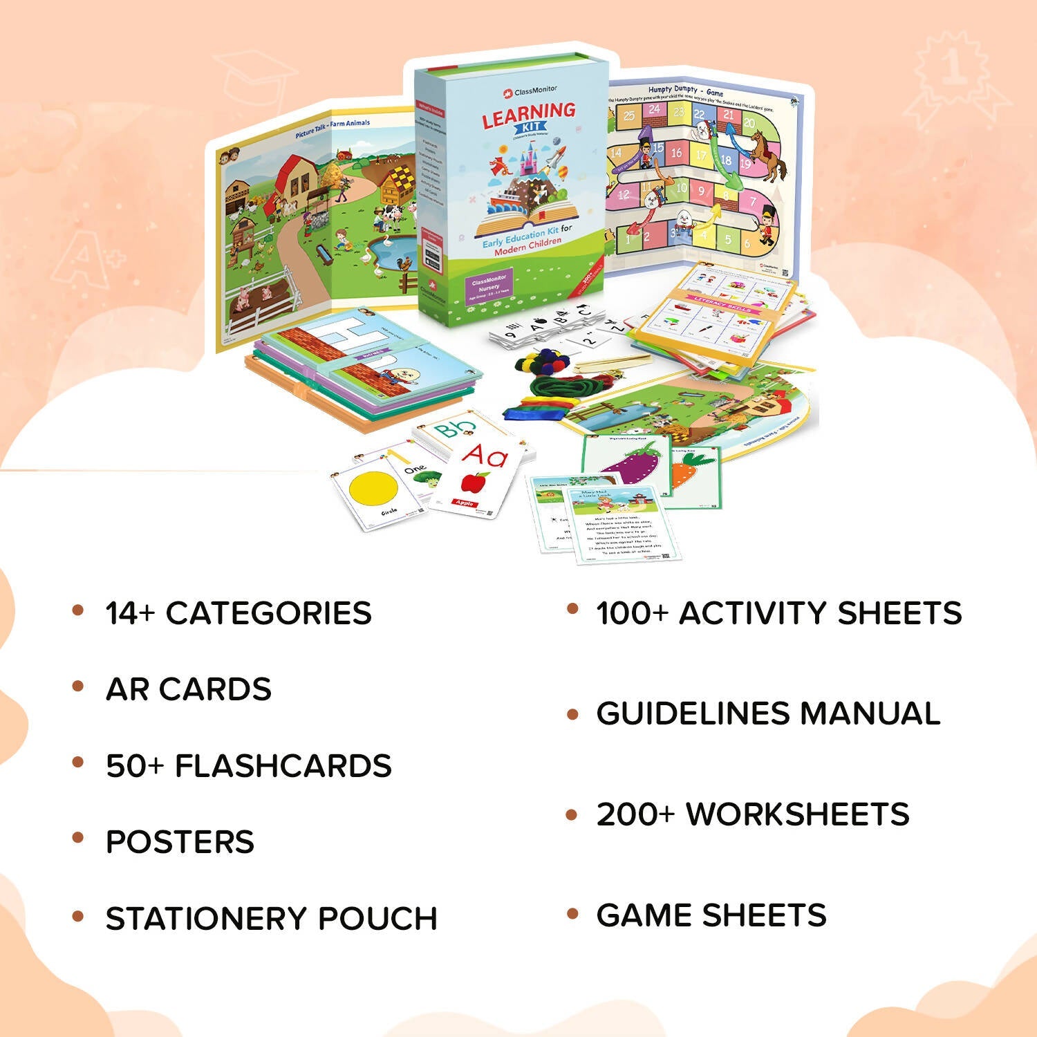 ClassMonitor All in One Nursery Learning Educational Kit with Free Mobile App includes 14+ Preschool Activities for kids of Age 2.5 - 3.5 Years