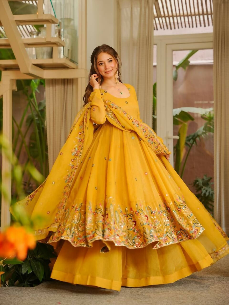 Teeya Creation Yellow Color Crunchy Silk Fancy Wedding Wear Palazzo Set