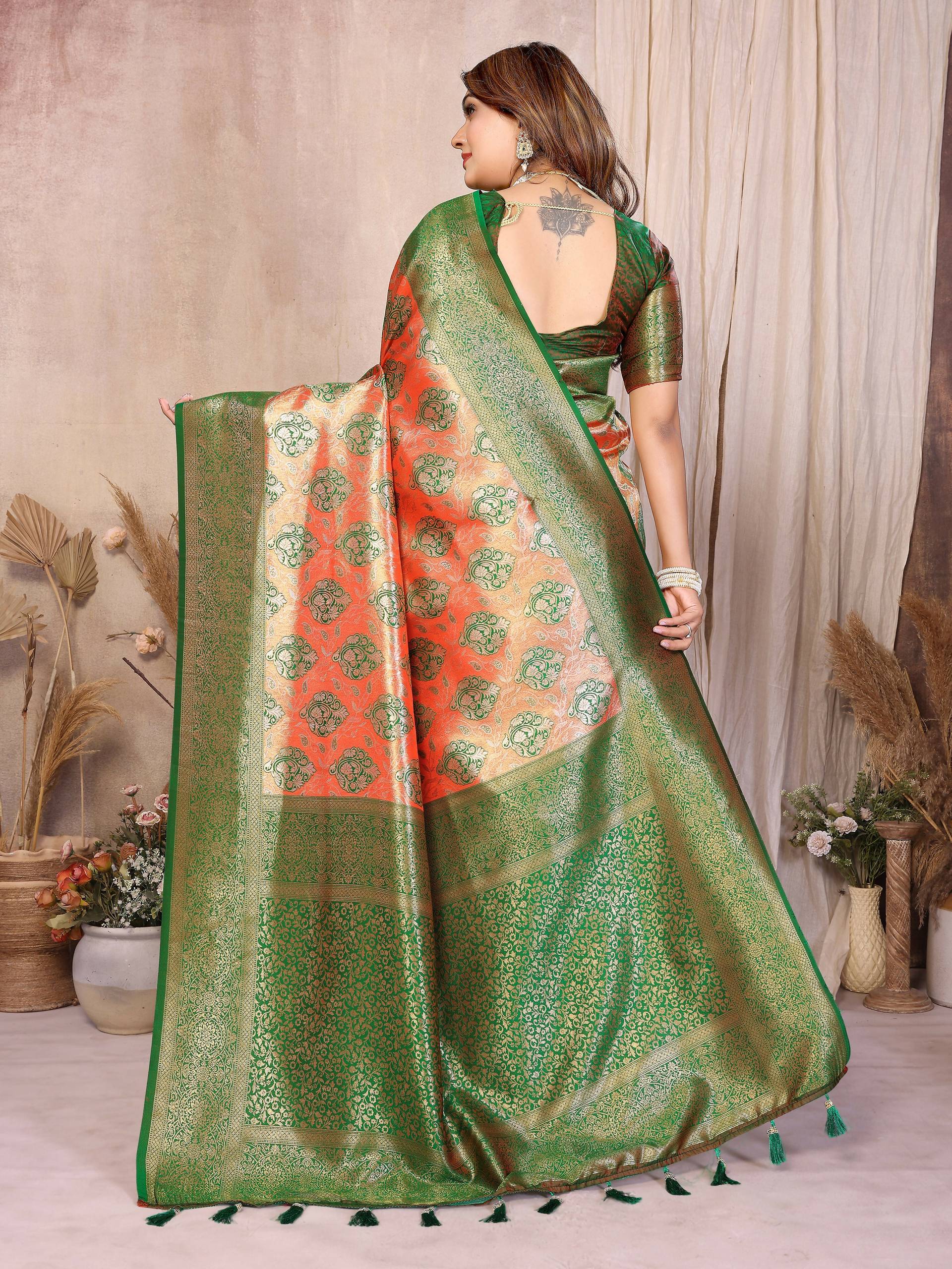 Aastha Fashion Red Banarasi Tissue Silk Weaving Saree