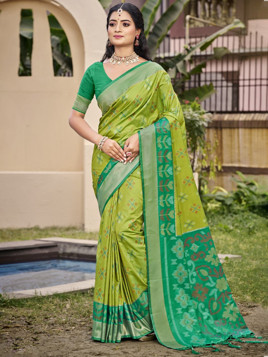 Anaita L Green Silk Saree With Blouse Piece