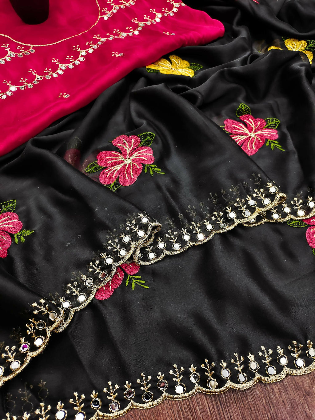 Teeya Creation Black Rangoli Silk Embroidery Work Party Wear Designer Saree