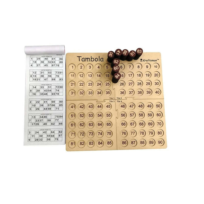 Kraftsman Portable Wooden Tambola Board Game With 600 Tickets