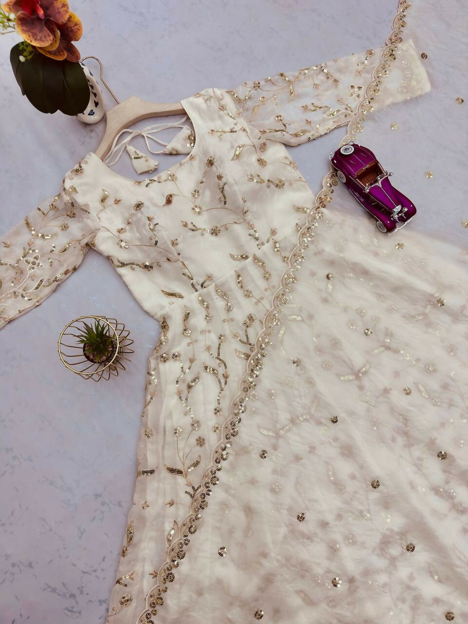 Teeya Creation White Color Faux Georgette Long Party Wear Gown