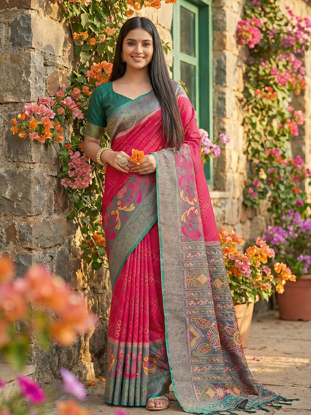 Shree Shyam Fashion Pink Pochampally Silk Saree