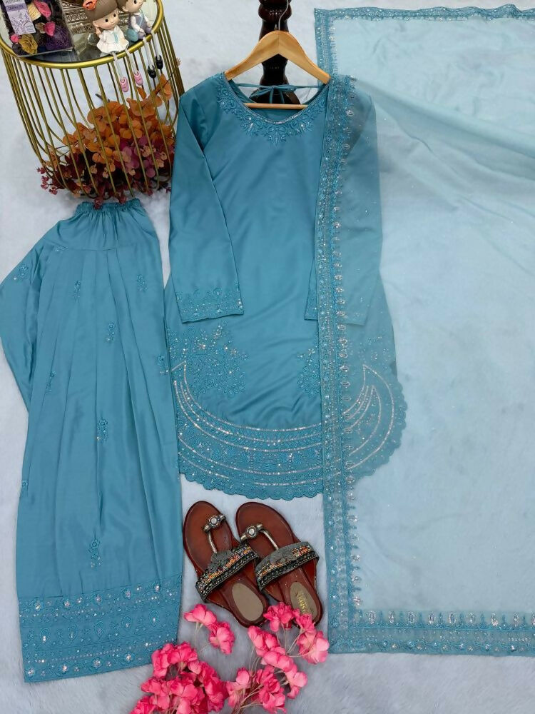 Teeya Creation Teal Color Natural Creap Silk Designer Fancy Party Wear Salwar Suit
