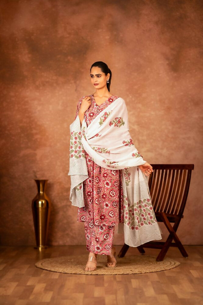 Joban Fashion Pink Hand Block Printed Cotton Suit Set