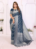 Aastha Fashion Teal Blue Georgette Silk Leheriya With Elegant Zari Weaving Saree
