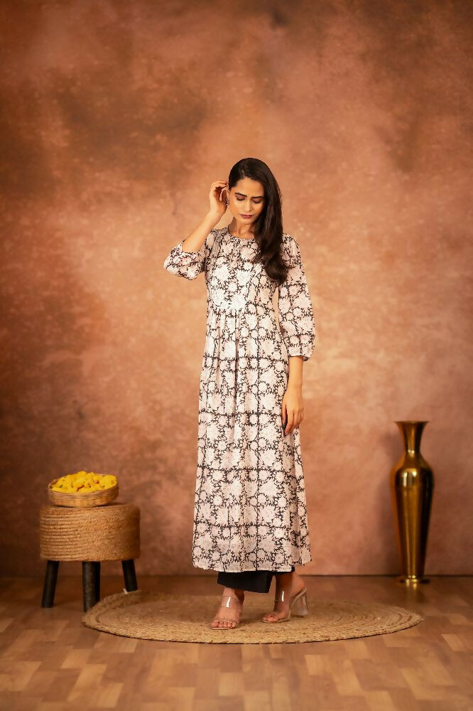 Joban Fashion Black Floral Hand Block Printed Cotton Kurta Pant Set