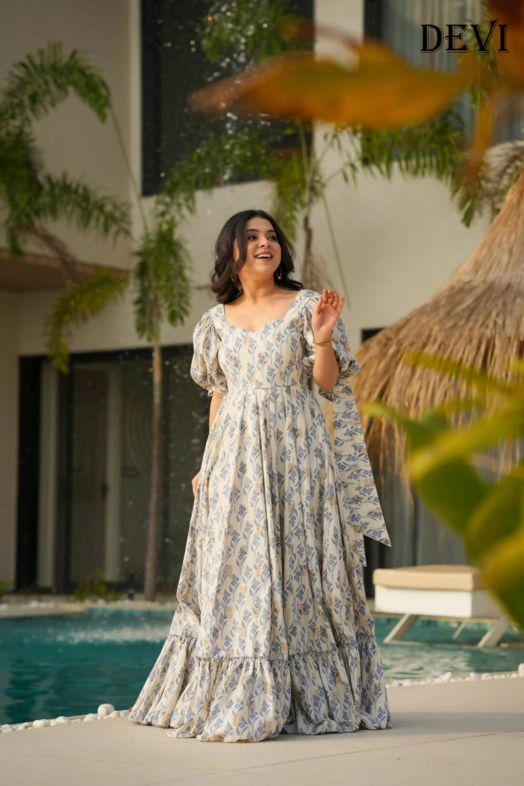 Aayaa Designer Printed Full Flared Gown - Multi Color