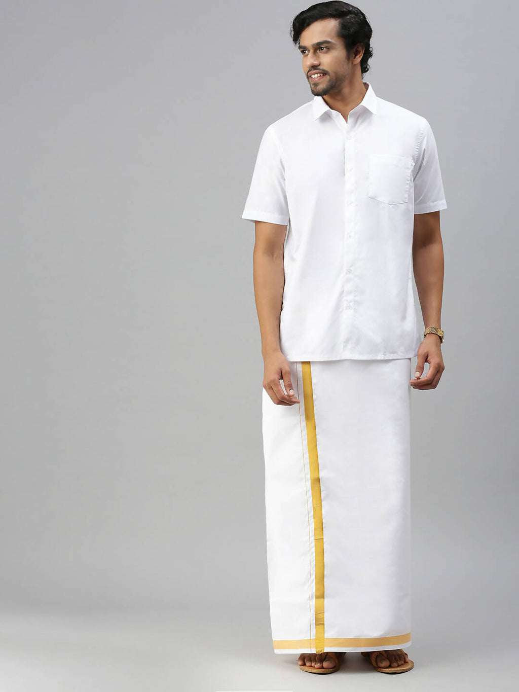 Ramraj Cotton Mens Half Sleeve Formal Poly Cotton White Shirt