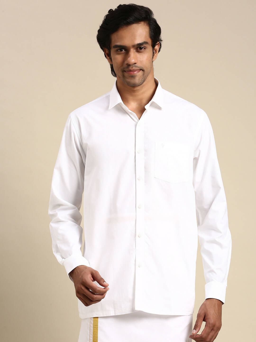 Ramraj Cotton Mens Full Sleeve Formal 100 % Cotton White Shirt