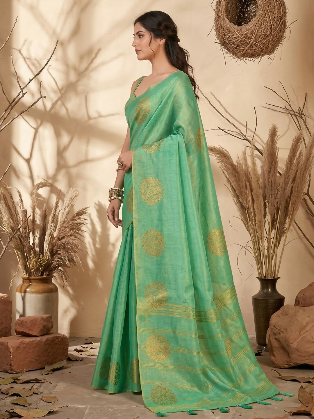 Shree Shyam Fashion Green Tissue Silk Saree