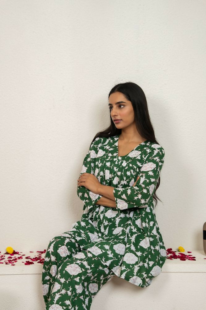 Joban Fashion Green Hand Block Printed Cotton Co-Ord Set
