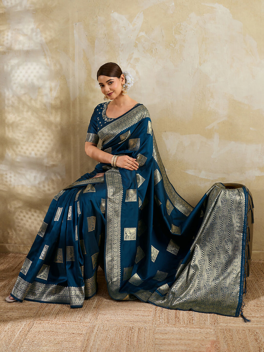 Shree Shyam Fashion Teal Blue Silk Blend Saree