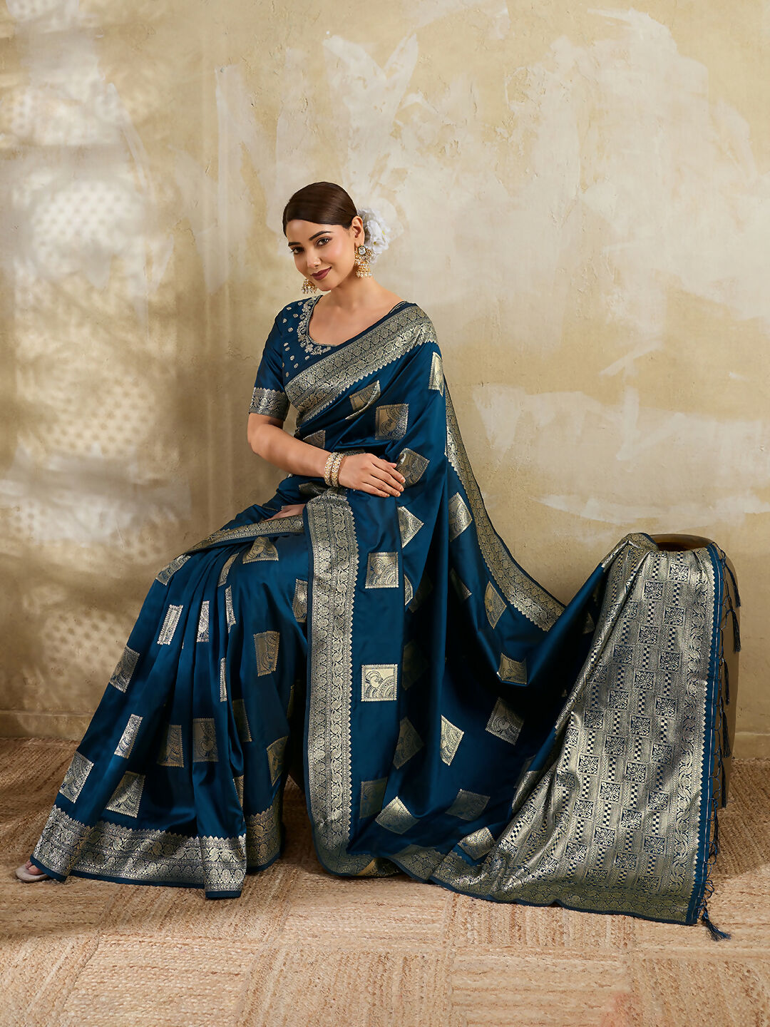 Shree Shyam Fashion Teal Blue Silk Blend Saree