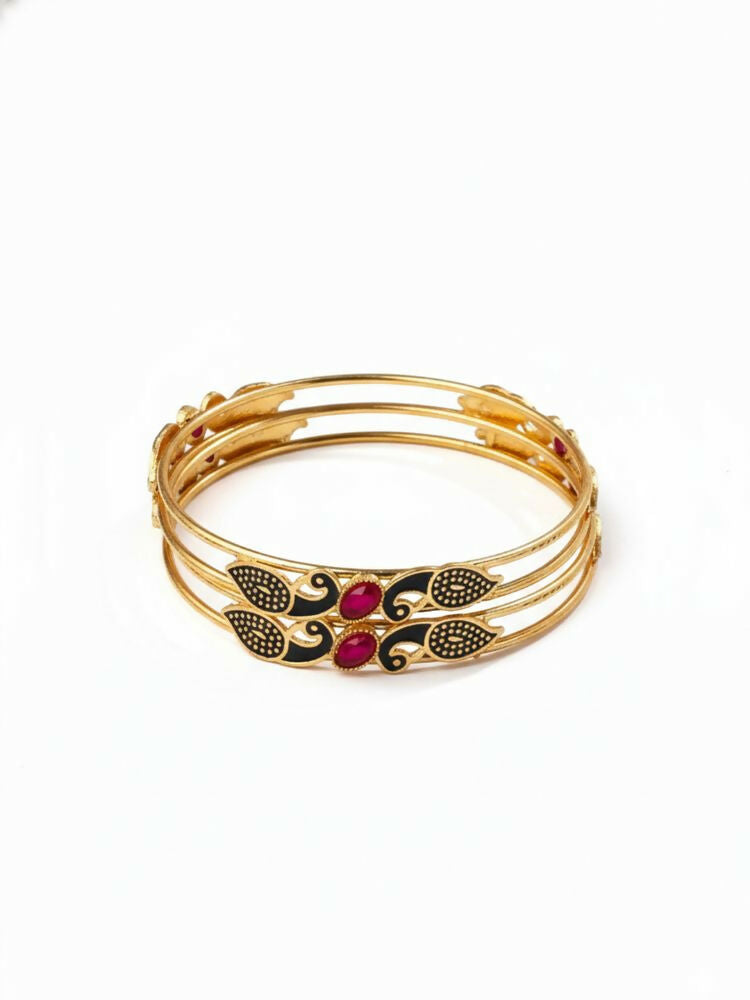 NVR Women Set of 2 Gold Plated Handcrafted Kada Bangle