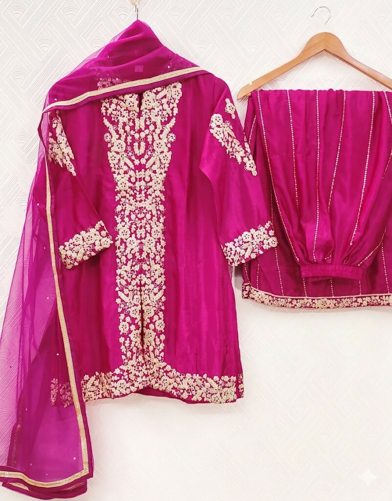 Teeya Creation Womens New Trendy Silk With Heavy Embroiedery With Sequence Work Pink Kurta Set