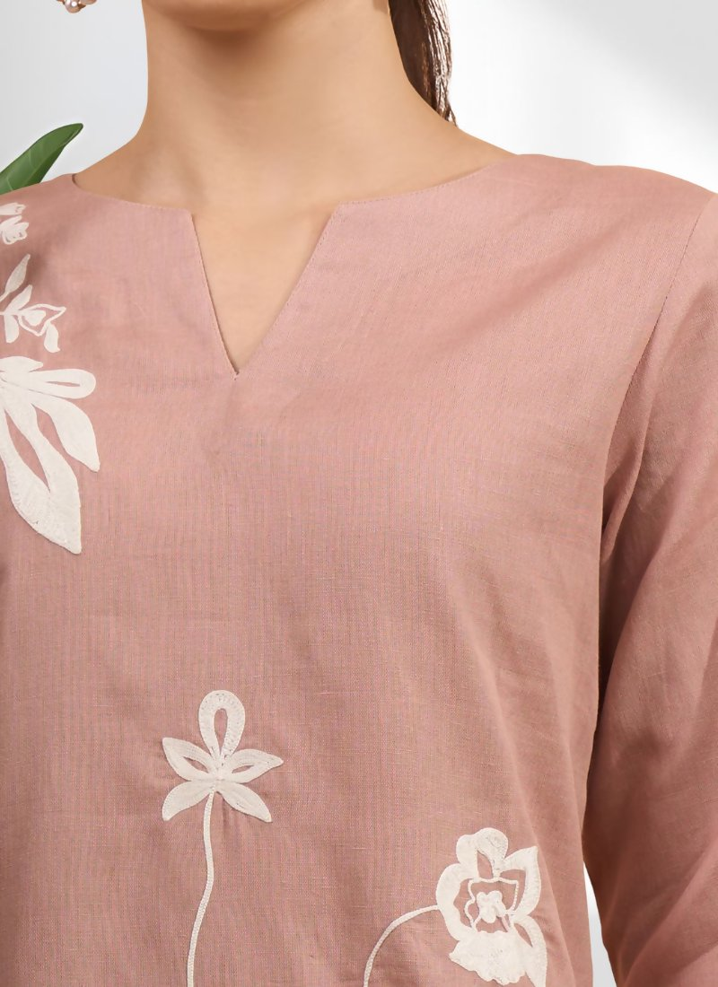 Joban Fashion Powder Pink Cotton, Linen Embroidered Readymade Cord Set