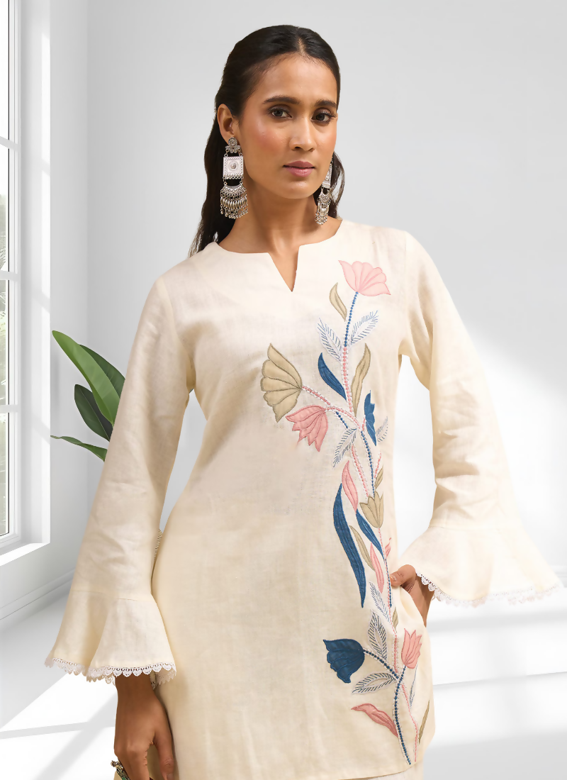 Joban Fashion Cream Linen Embroidered Readymade Cord Set