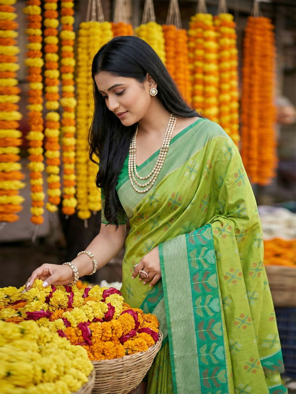 Shree Shyam Fashion Light Green Pochampally Silk Saree