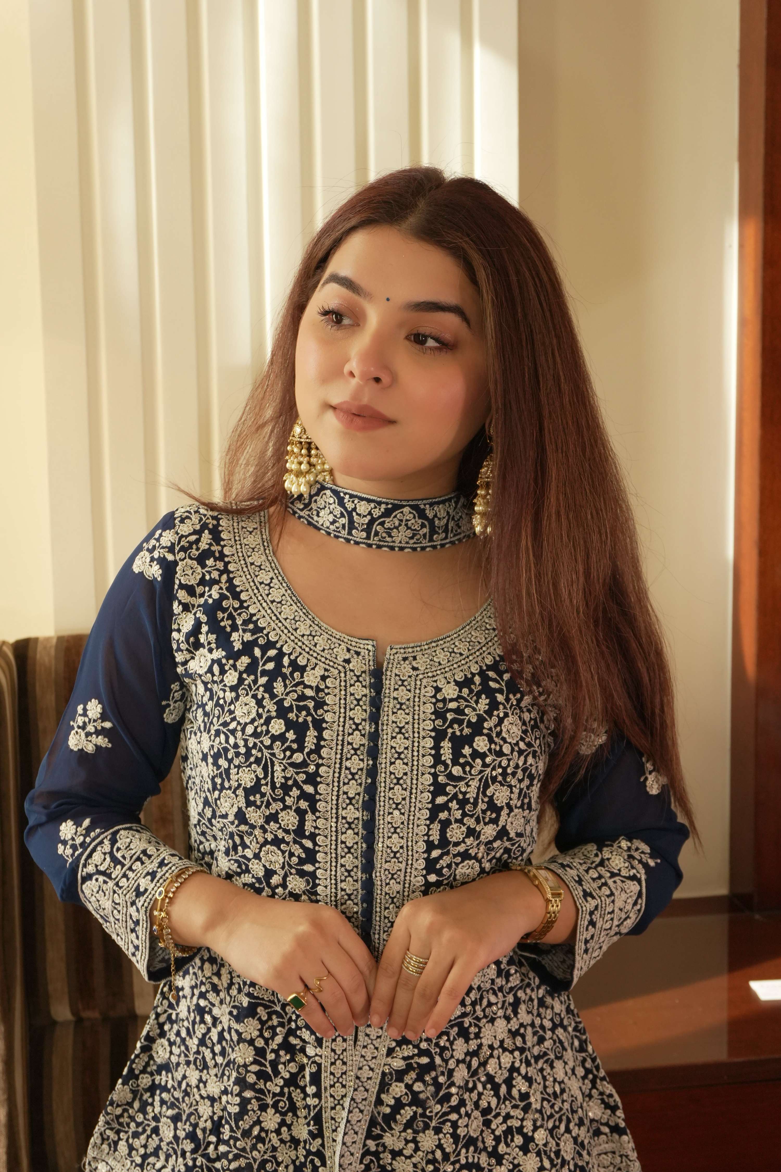 Lehenga Mart Designer Palazzo Suit With Kurta Palazzo Dupatta For Women-Blue
