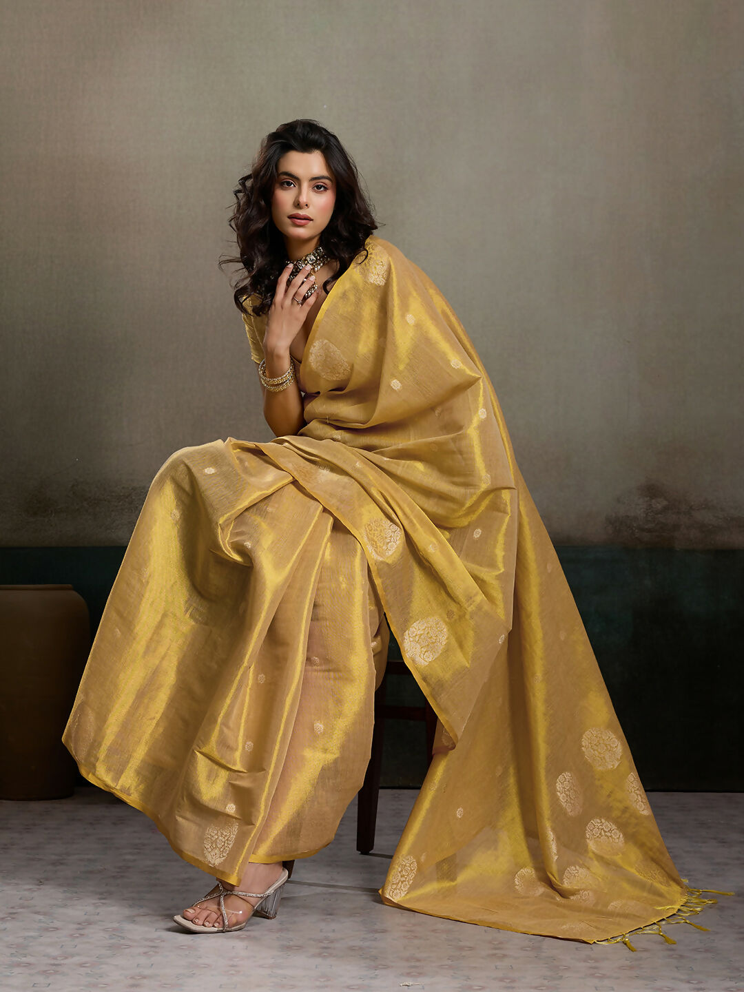 Shree Shyam Fashion Beige Tissue Silk Saree