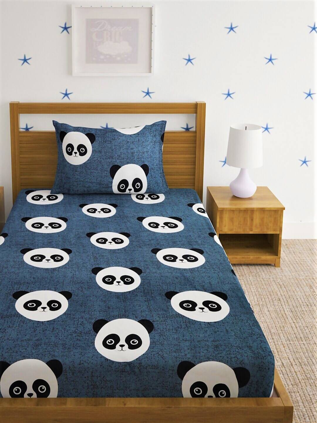 Home Sizzler Grey & White Graphic 144 TC Bedsheet with Pillow Covers