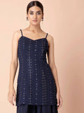 Indya Navy Blue Georgette Kurta