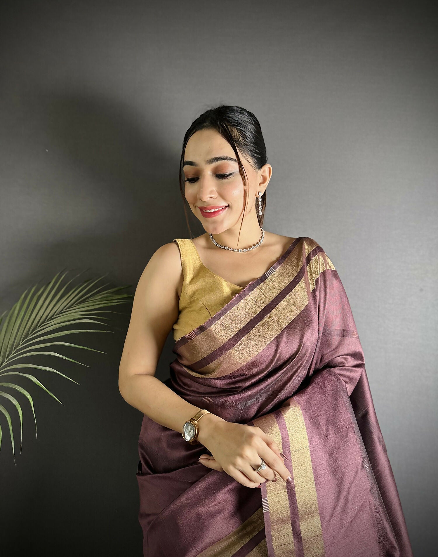 Joban Fashion Wine Woven Pattern Raw Silk Kanjivaram Silk Saree
