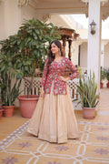 Prazu Fashion Maroon Cosmos Weaving Jacquard Designer Lehenga