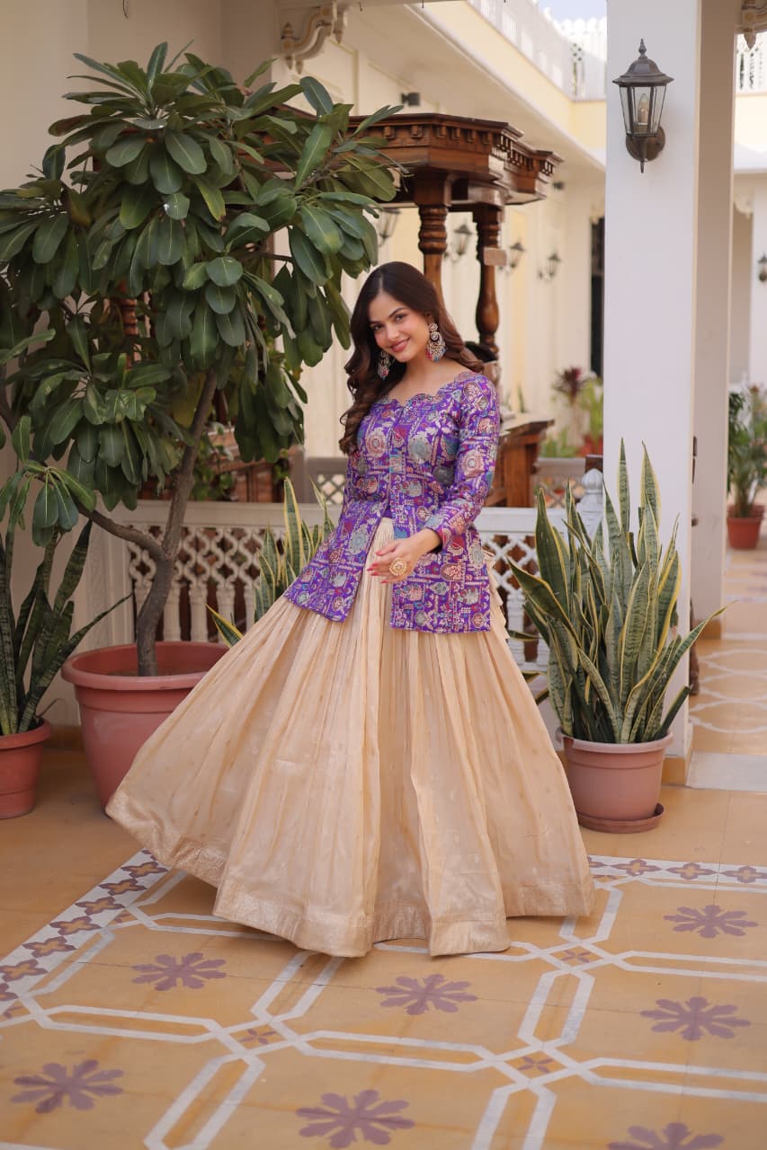 Prazu Fashion Purple Cosmos Weaving Jacquard Designer Lehenga