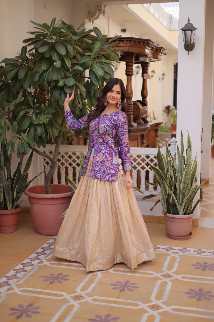 Prazu Fashion Purple Cosmos Weaving Jacquard Designer Lehenga