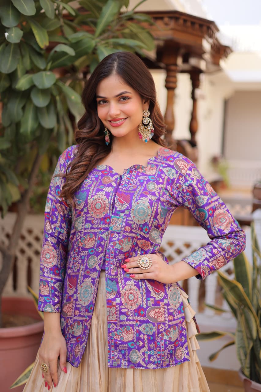 Prazu Fashion Purple Cosmos Weaving Jacquard Designer Lehenga