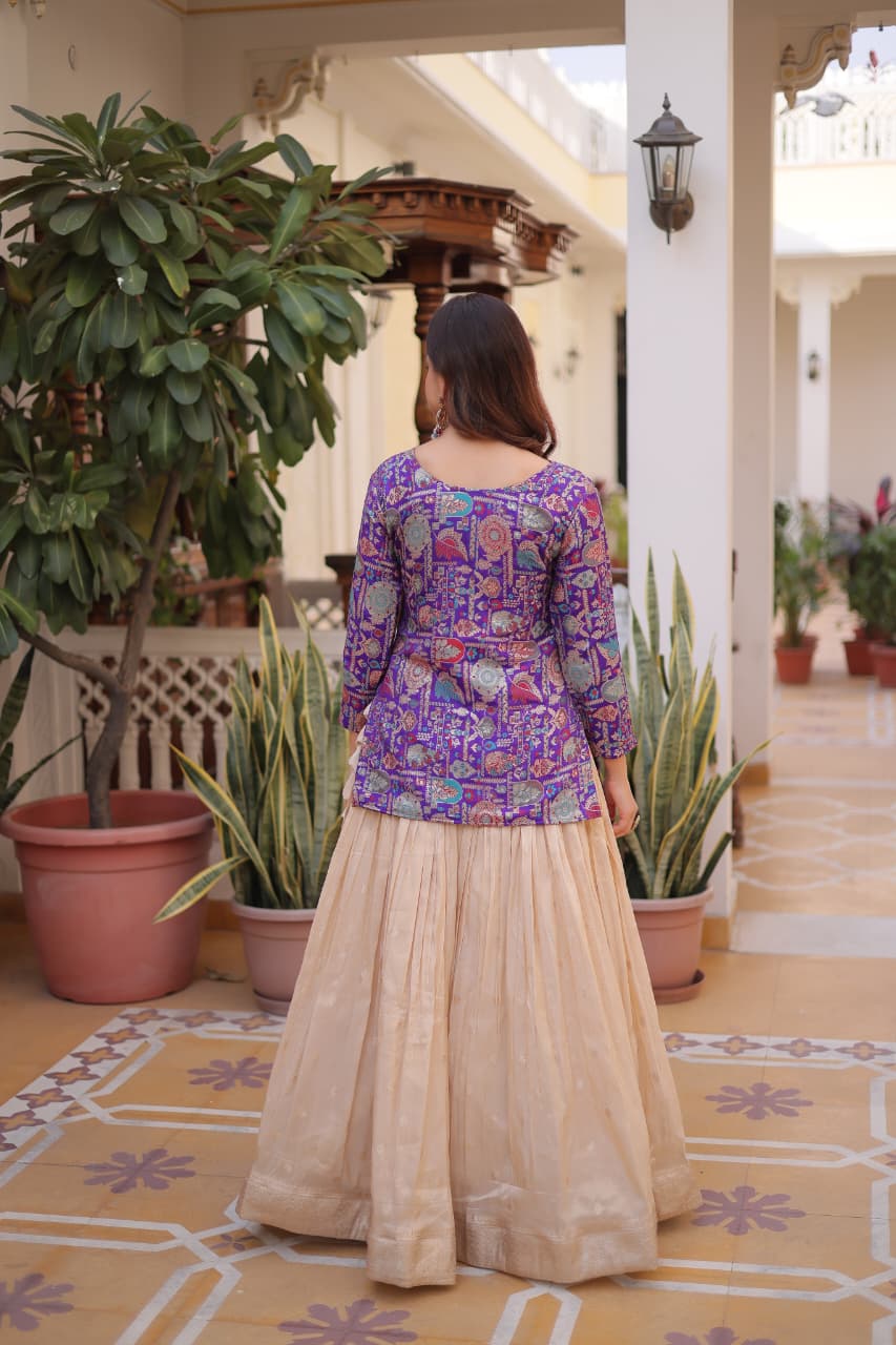 Prazu Fashion Purple Cosmos Weaving Jacquard Designer Lehenga