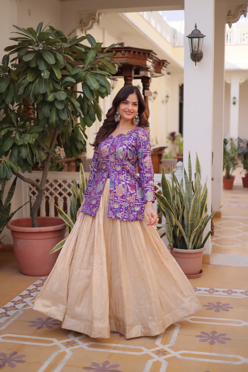 Prazu Fashion Purple Cosmos Weaving Jacquard Designer Lehenga