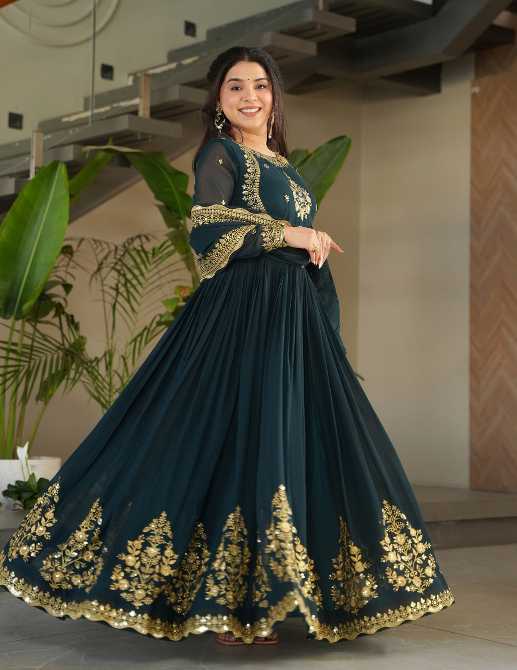 Vedant Vastram Georgette Embroidery & Sequence Work Stitched Ethnic Gown-Rama