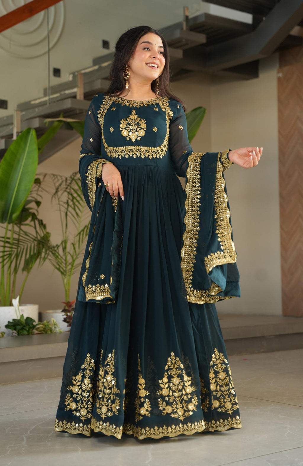 Vedant Vastram Georgette Embroidery & Sequence Work Stitched Ethnic Gown-Rama