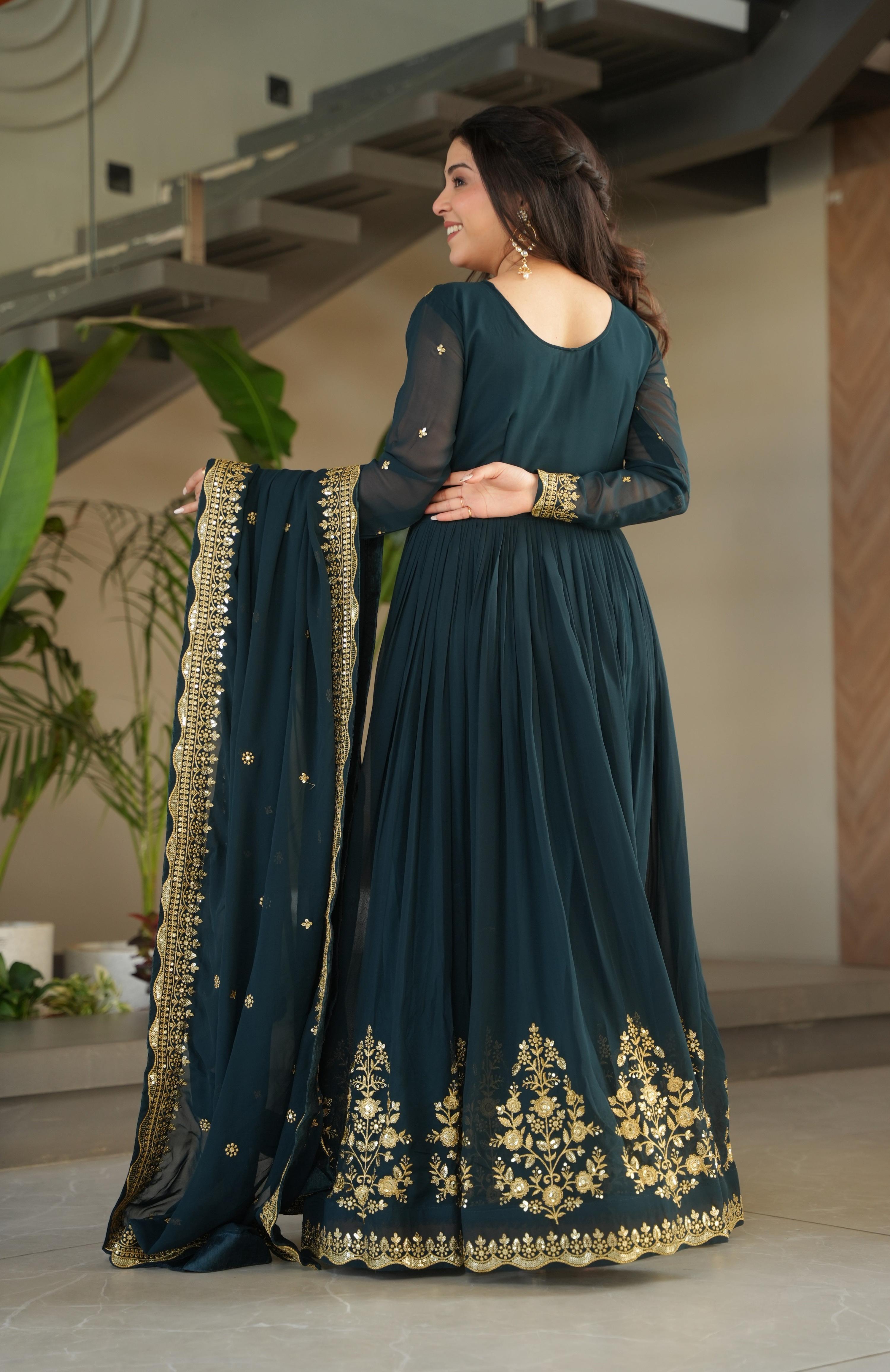 Vedant Vastram Georgette Embroidery & Sequence Work Stitched Ethnic Gown-Rama