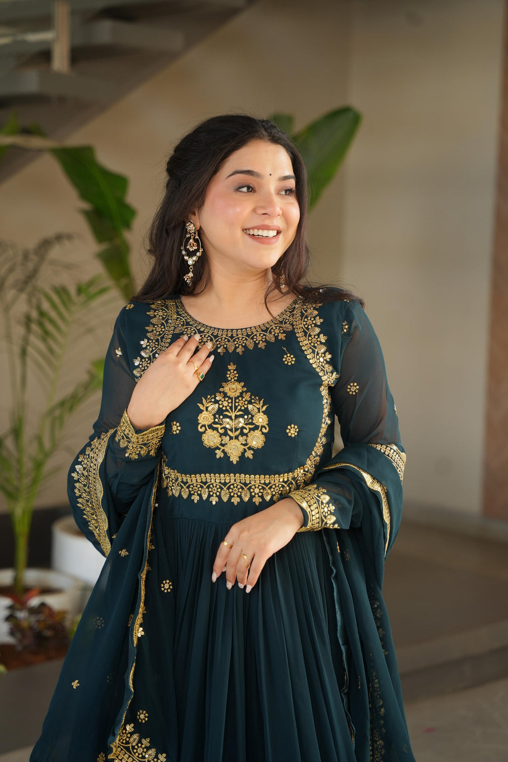 Vedant Vastram Georgette Embroidery & Sequence Work Stitched Ethnic Gown-Rama